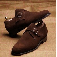 Handmade Men Brown Suede Monk Strap Shoes Fashion Dressing Shoes - Thumbnail 4