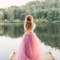 A-Line V-Neck Long Sleeves Pink Tulle Wedding Dress With Lace Appliques - Thumbnail 2