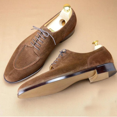 Handmade men split toe brown suede best looking lace up shoes