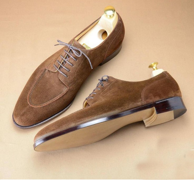 Handmade Men Split Toe Brown Suede Best Looking Lace Up Shoes