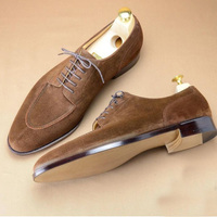 Handmade Men Split Toe Brown Suede Best Looking Lace Up Shoes - Thumbnail 1