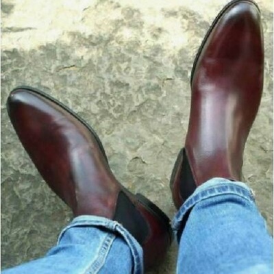 Handmade men burgundy chelsea ankle dress boot, men formal leather business boot - Thumbnail 3
