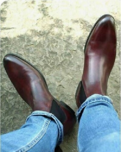 Handmade men burgundy chelsea ankle dress boot, men formal Leather business boot