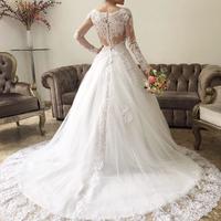 Gorgeous Ball Gown Scoop Neck Long Sleeves Appliques Wedding Dresses - Thumbnail 1