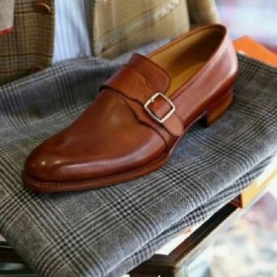 Handmade men dark brown monk strap business shoes for men, leather dress shoes - Thumbnail 1