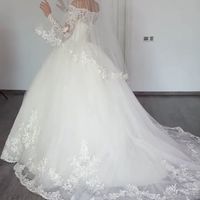 Gorgeous Ball Gown Off the Shoulder White Appliques Wedding Dresses - Thumbnail 1