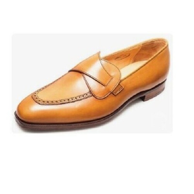 Handmade Men's Tan Moccasin Dress Shoes, Real Leather Business Shoes