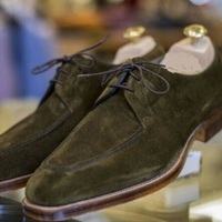 Handmade Men's Brown Derby Lace Up Dress Shoes, Real Suede Business Shoes - Thumbnail 4