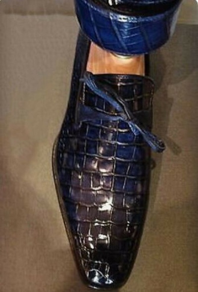 New men blue laces style moccasin crocodile texture leather dress business shoes