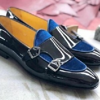 Handmade Men Blue Double Monk Strap Dress Business Shoes, Real Leather Suede - Thumbnail 1