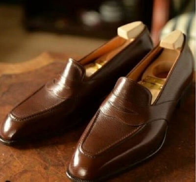 Handmade Men Dark Brown Moccasin Dress Business Shoes, Real Leather Office Shoes