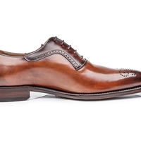 Handmade Men Two Tone Brown Pointed Brogue Toe Leather Shoes, Men Designer Shoe - Thumbnail 2