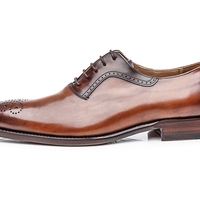 Handmade Men Two Tone Brown Pointed Brogue Toe Leather Shoes, Men Designer Shoe - Thumbnail 3