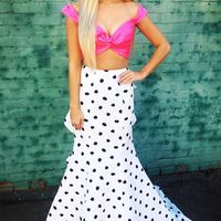 Cute Mermaid Off the Shoulder Royal Blue Polka Dot Prom Dresses - Thumbnail 1