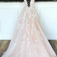 Ball Gown Light Champagne Lace Prom Dress - Thumbnail 1