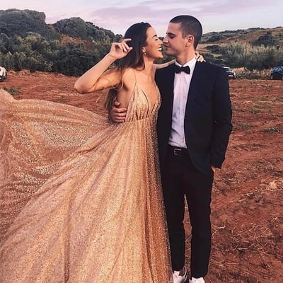 Backless champagne evening dress long prom gown - Thumbnail 5