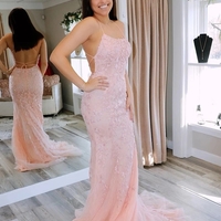 Mermaid Light Blue Prom Dress with Appliques - Thumbnail 1