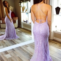 Mermaid Light Blue Prom Dress with Appliques - Thumbnail 2