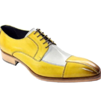 Mens Handmade Shoes Two Tone Leather Derby Lace Up Formal Dress Casual Boots New - Thumbnail 1