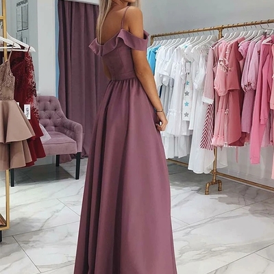 Elegant a-line off the shoulder purple long prom party dress with split - Thumbnail 5