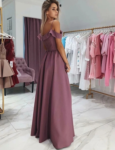 Elegant A-Line Off the Shoulder Purple Long Prom Party Dress with Split