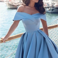 Charming A-Line Off the Shoulder Blue Prom Dress With Split - Thumbnail 2