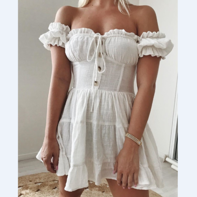 Women's ruffled fashion temperament sexy off-shoulder dress - Thumbnail 5