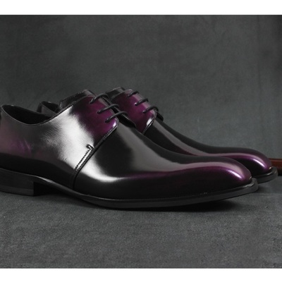 Handmade tone black purple leather shoes, men's lace up shoes - Thumbnail 2