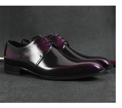 Handmade Tone Black Purple Leather Shoes, Men's Lace Up Shoes