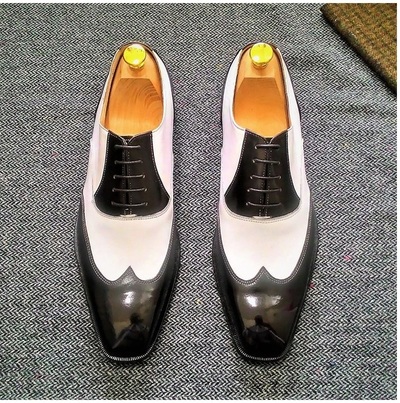 New Black and White Wing Tip Lace up Leather Dress Formal Business Shoes
