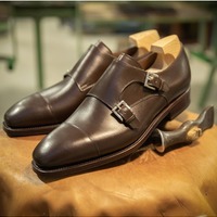 Handmade Men Dark Brown Leather Buckle Shoes, Oxford Leather Dress Shoe - Thumbnail 1