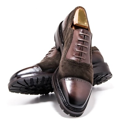 Handmade men's bespoke brown lace up ankle suede leather shoes - Thumbnail 2