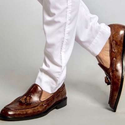 Handmade men's bespoke tussle ankle loafer leather shoes - Thumbnail 3