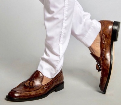 Handmade Men's Bespoke Tussle Ankle Loafer Leather Shoes