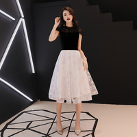 Black and white lace short prom dress - Thumbnail 2
