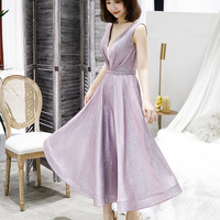 Shiny v neck short prom dress blue evening dress - Thumbnail 3