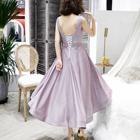 Shiny v neck short prom dress blue evening dress - Thumbnail 5