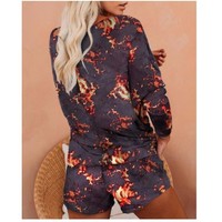 Flame Print Long Sleeve Top and Shorts Set - Thumbnail 1