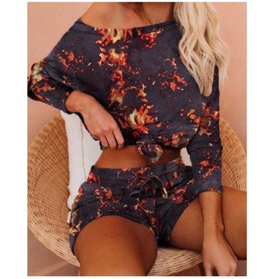 Flame Print Long Sleeve Top and Shorts Set