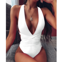 Solid Color Ladies One-Piece Swimsuit Bikini - Thumbnail 1