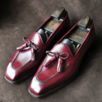 Handmade Men's Burgundy Loafer Tassels Dress Shoes, Real Leather Office Shoes - Thumbnail 1