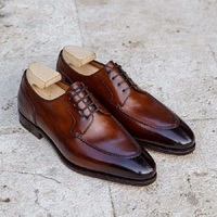 Handmade Men Brown Derby Lace Up Round Toe Business Shoes, Real Leather Shoes - Thumbnail 1