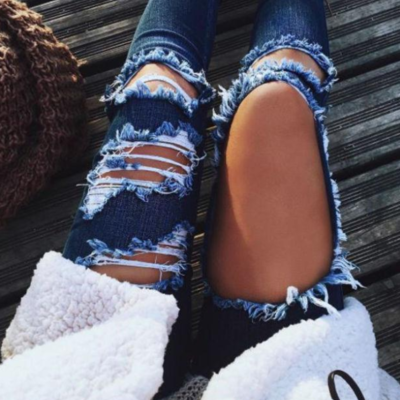 Jeans women high waist ripped jeans skinny hole denim pants - Thumbnail 4