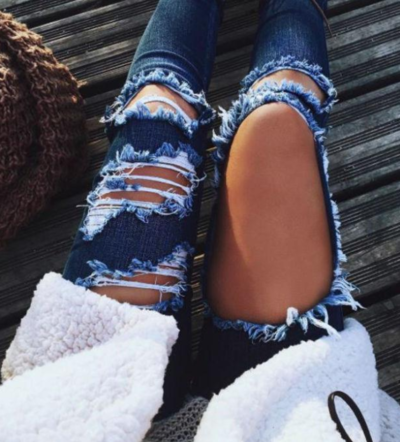 Jeans Women High Waist Ripped Jeans Skinny Hole Denim Pants