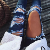 Jeans Women High Waist Ripped Jeans Skinny Hole Denim Pants - Thumbnail 1