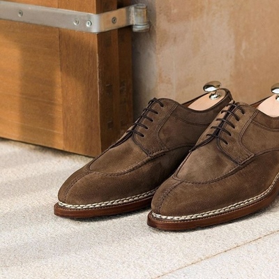 New handmade decent camel suede splittoe formal men shoes