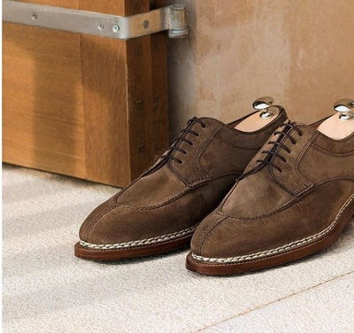 New Handmade Decent Camel Suede SplitToe Formal Men Shoes