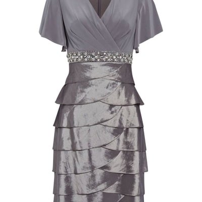 V neck grey mother of the bride dresses waist with beaded