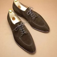 Handmade Men's Bespoke Brown Lace up Ankle Suede Shoes - Thumbnail 4