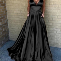 A-Line Spaghetti Straps Sweep Train Champagne Prom Dress with Pockets - Thumbnail 1